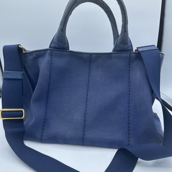 Prada Large Canapa Logo Blue Canvas Tote with shoulder strap - Picture 2 of 10